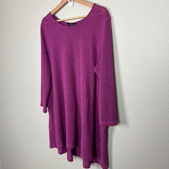 John Mark Womens XL Magenta Tunic Dress Sheer Knit 3/4 Sleeve Button Back Detail - Picture 10 of 12
